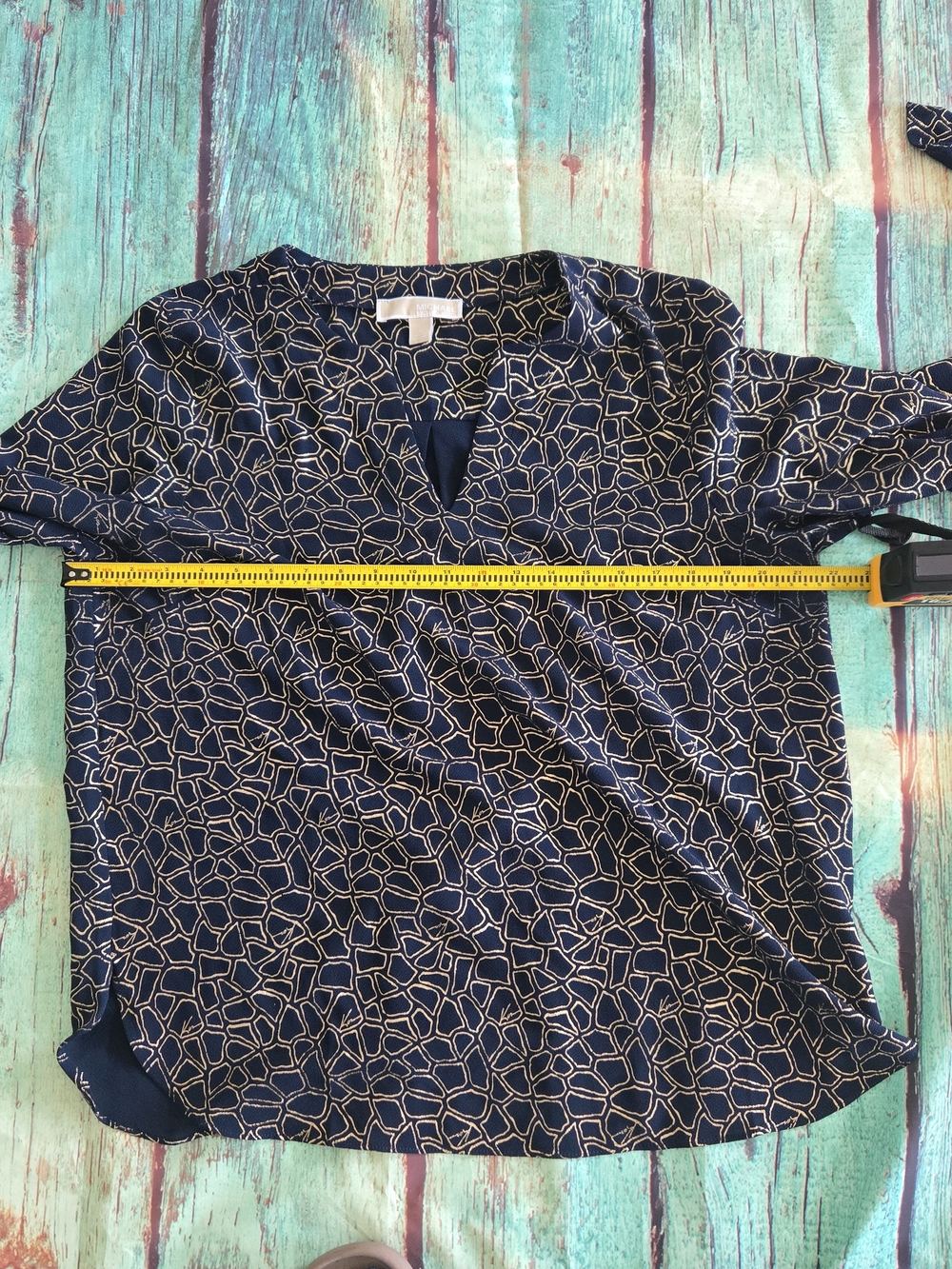 Michael Kors Geometric-Print Navy V-Neck Blouse